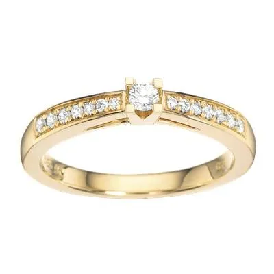 Kleopatra Queen ring i 14 karat guld med centerdiamant og pavésatte diamanter på skinnen